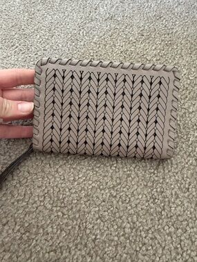 NWT Brighton Woven Leather Zip Wallet - Taupe